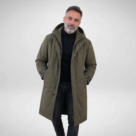 Men's Waterproof Puffer Trench Coat | Long Hooded Jacket