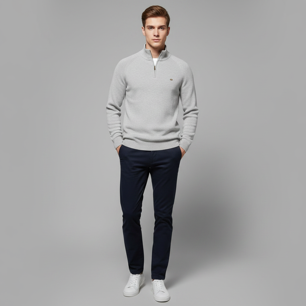 Men's Black Half-Zip Jumper | Slim Fit Knitwear