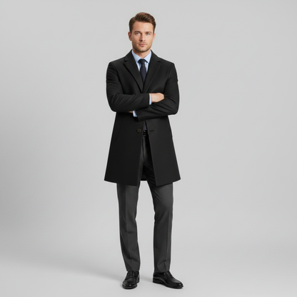 Men's Long Overcoat | Stylish Notched Lapel Winter Coat