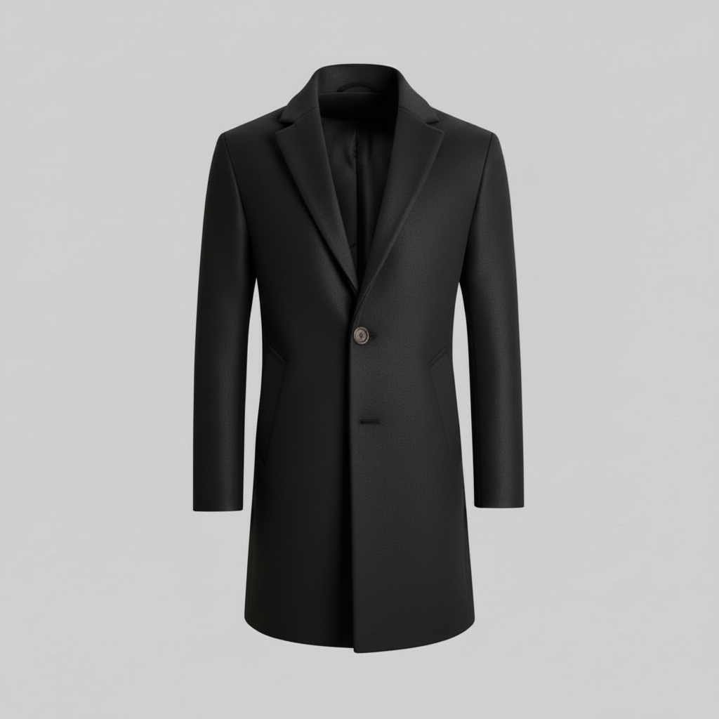 Men's Long Overcoat | Stylish Notched Lapel Winter Coat