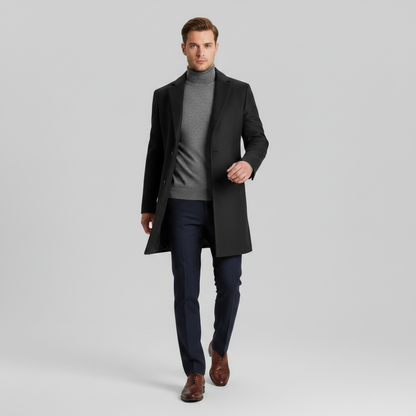Men's Long Overcoat | Stylish Notched Lapel Winter Coat