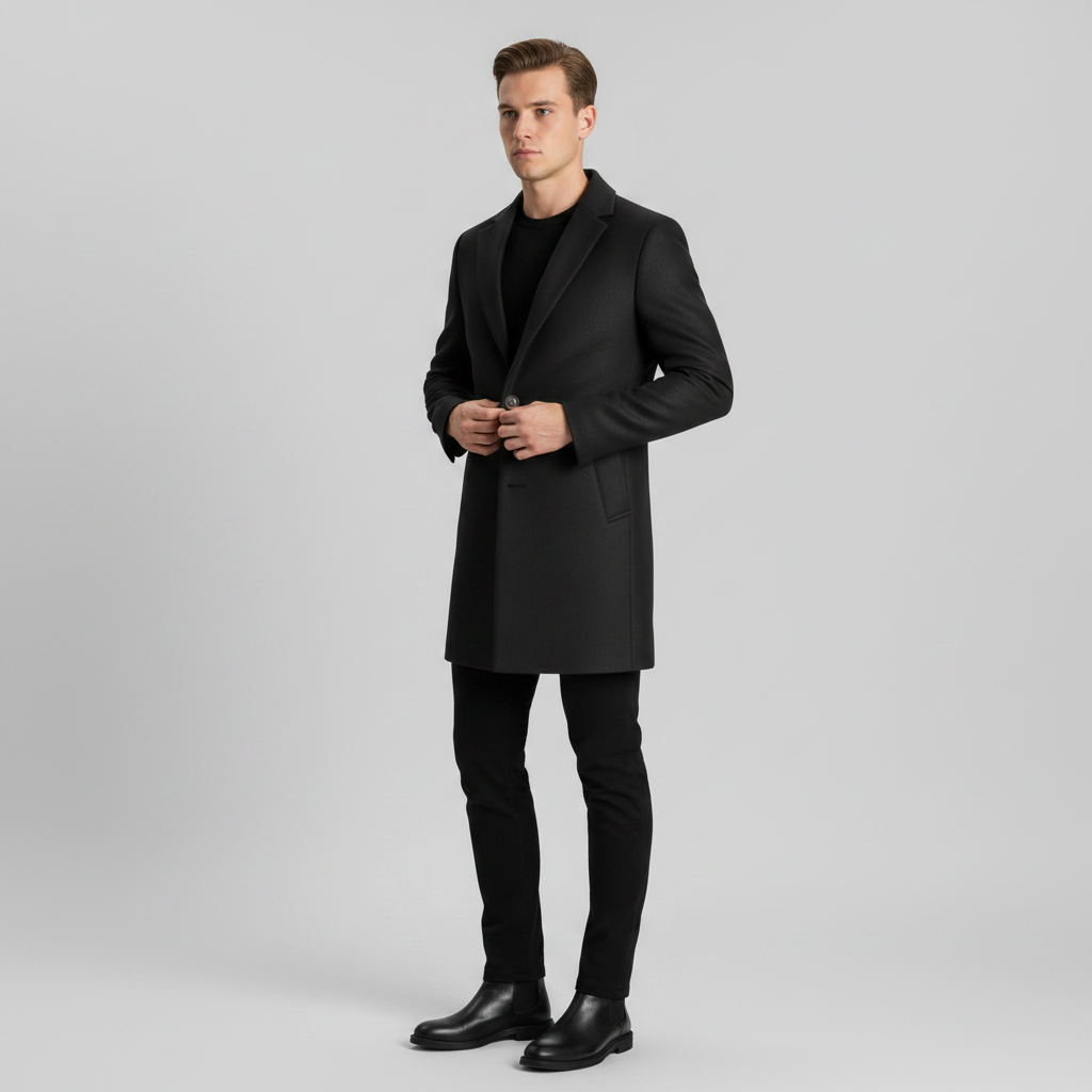 Men's Long Overcoat | Stylish Notched Lapel Winter Coat