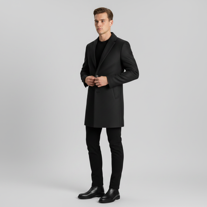 Men's Long Overcoat | Stylish Notched Lapel Winter Coat