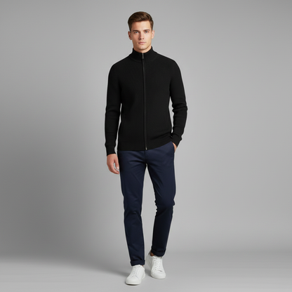 Men's Slim Fit Zip Up Cardigan | Ribbed Knit Sweater