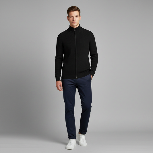 Men's Slim Fit Zip Up Cardigan | Ribbed Knit Sweater