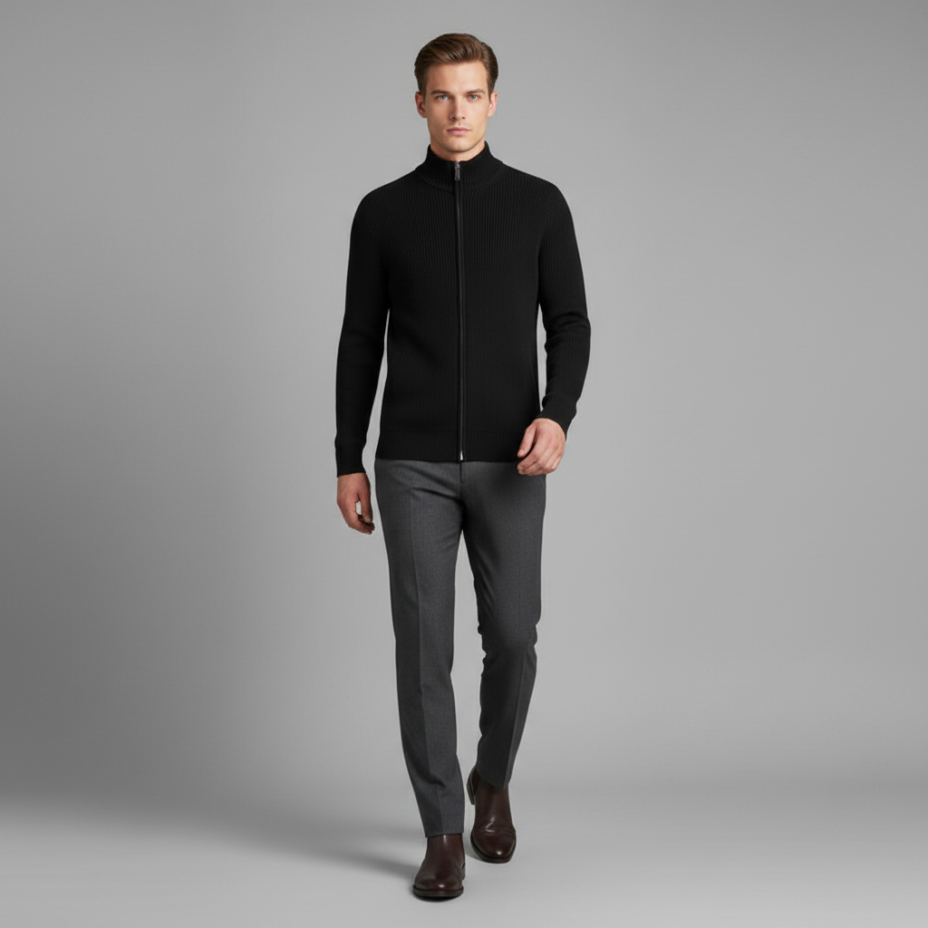 Men's Slim Fit Zip Up Cardigan | Ribbed Knit Sweater