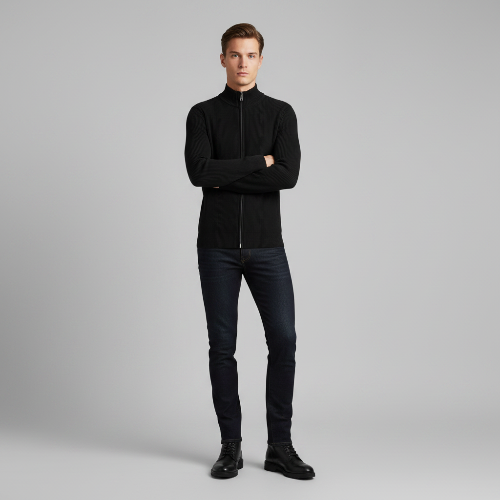 Men's Slim Fit Zip Up Cardigan | Ribbed Knit Sweater