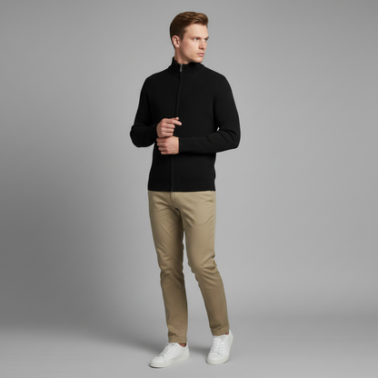 Men's Slim Fit Zip Up Cardigan | Ribbed Knit Sweater