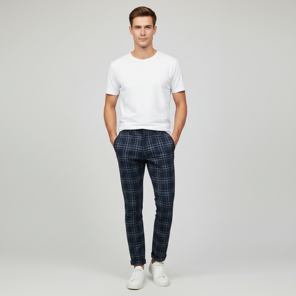 Sasha Checked Chinos | Men's Casual Trousers